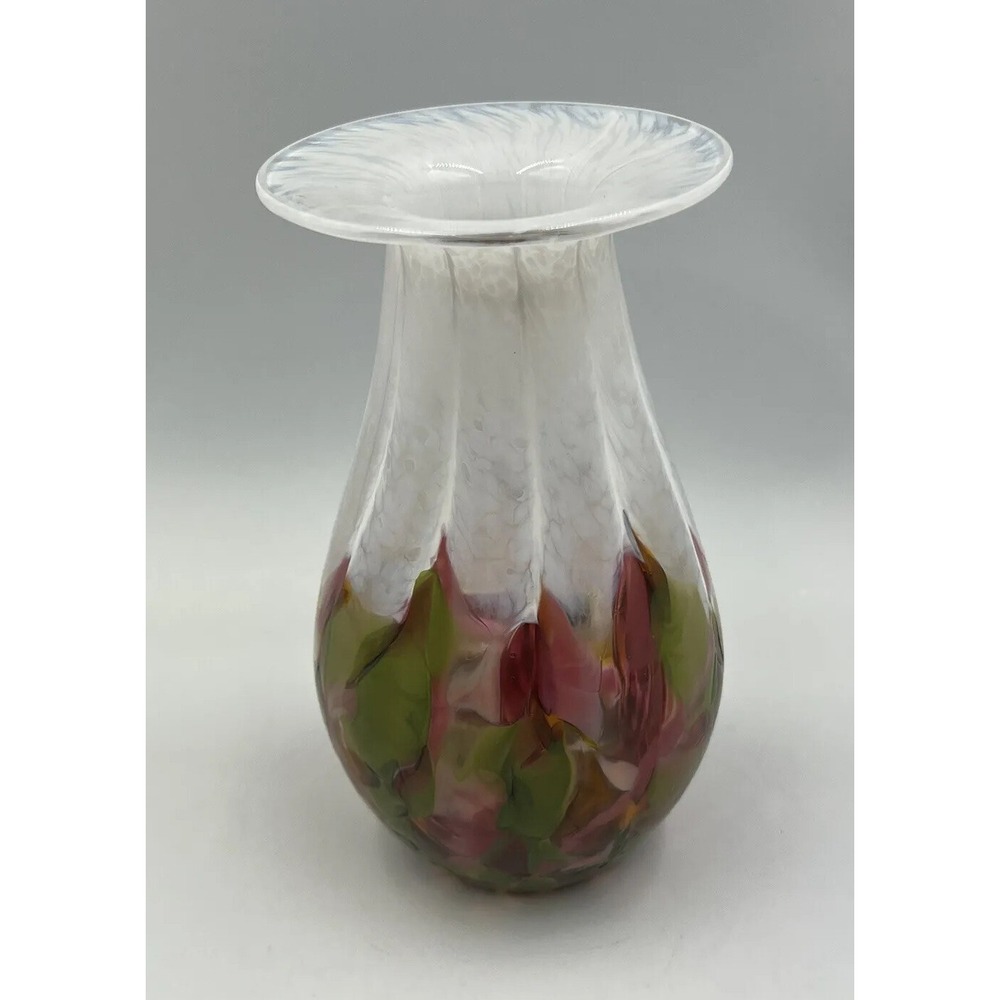 Glass Eye Studio Tulip Mosaic‎ Raindrop Vase Hand Blown Art Glass Signed
